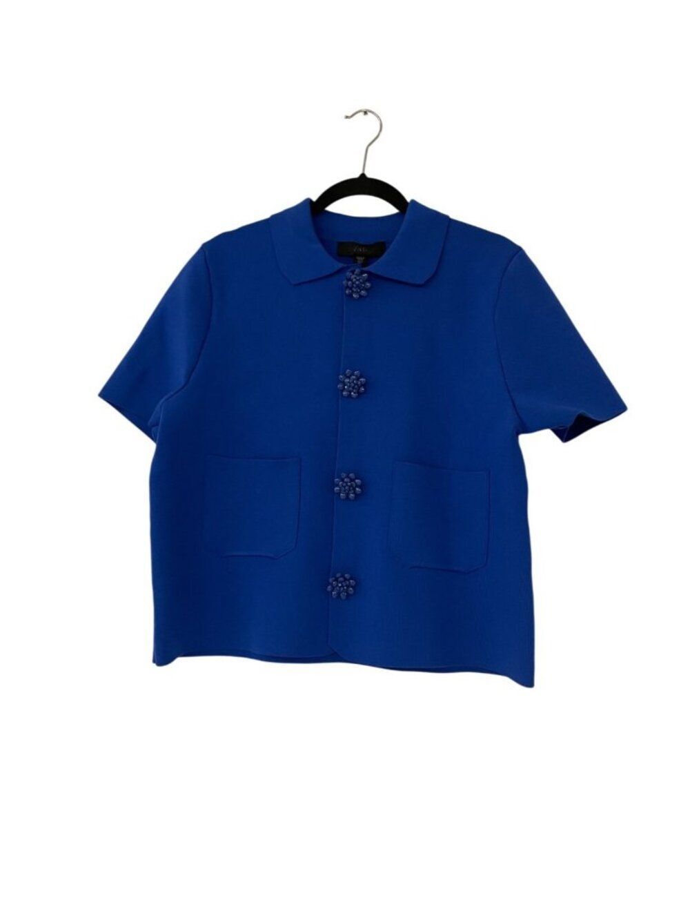 Zara Womens Knit Cardigan Sweater Top XL Blue Flower Beaded Buttons 4192/022 NWT - Picture 2 of 13